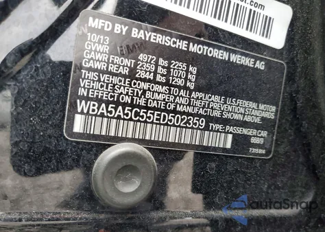 2014 BMW 528 I из США, поврежденный, VIN WBA5A5C55ED502359